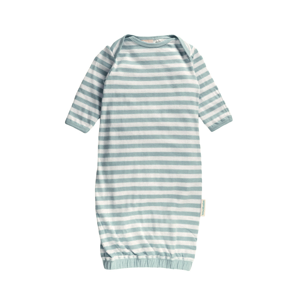 Striped Prem merino baby gown on a white background