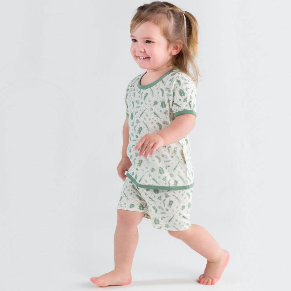 Merino Cotton Summer Pyjamas - Sage Bugs