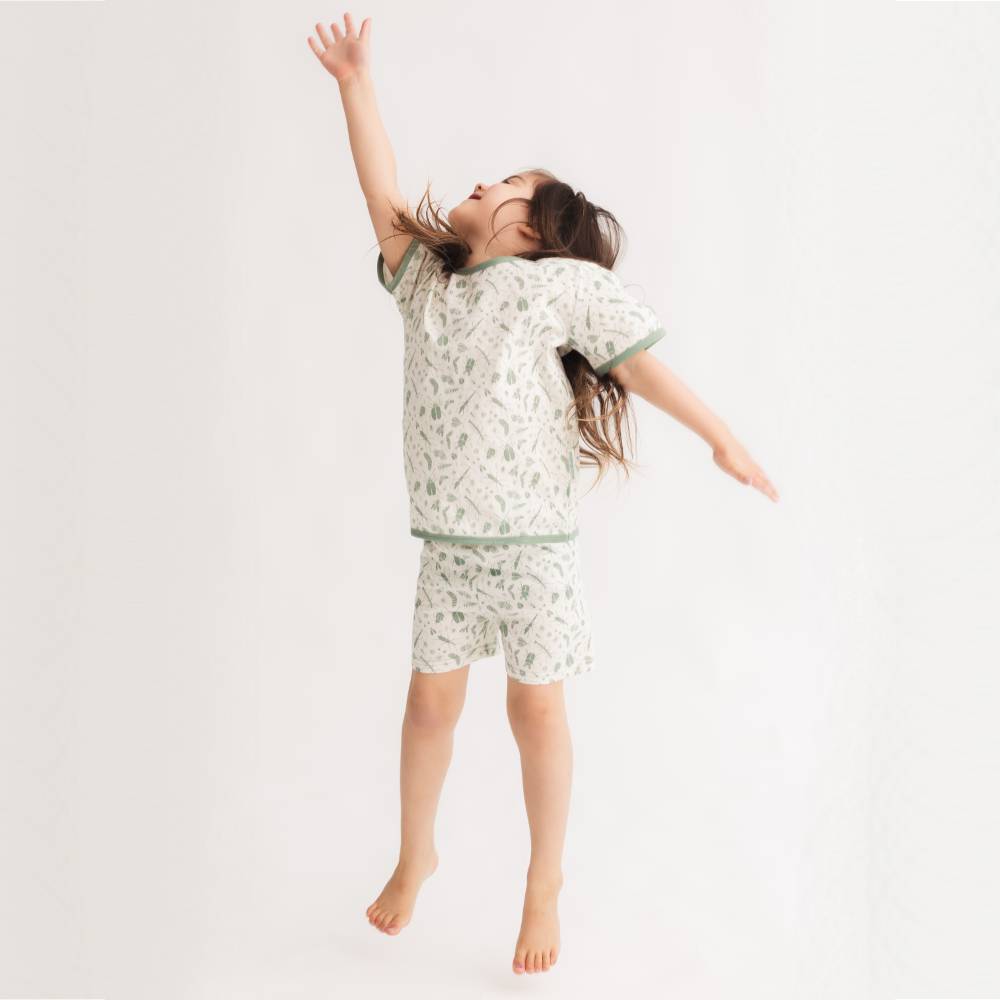 Merino Cotton Summer Pyjamas - Sage Bugs