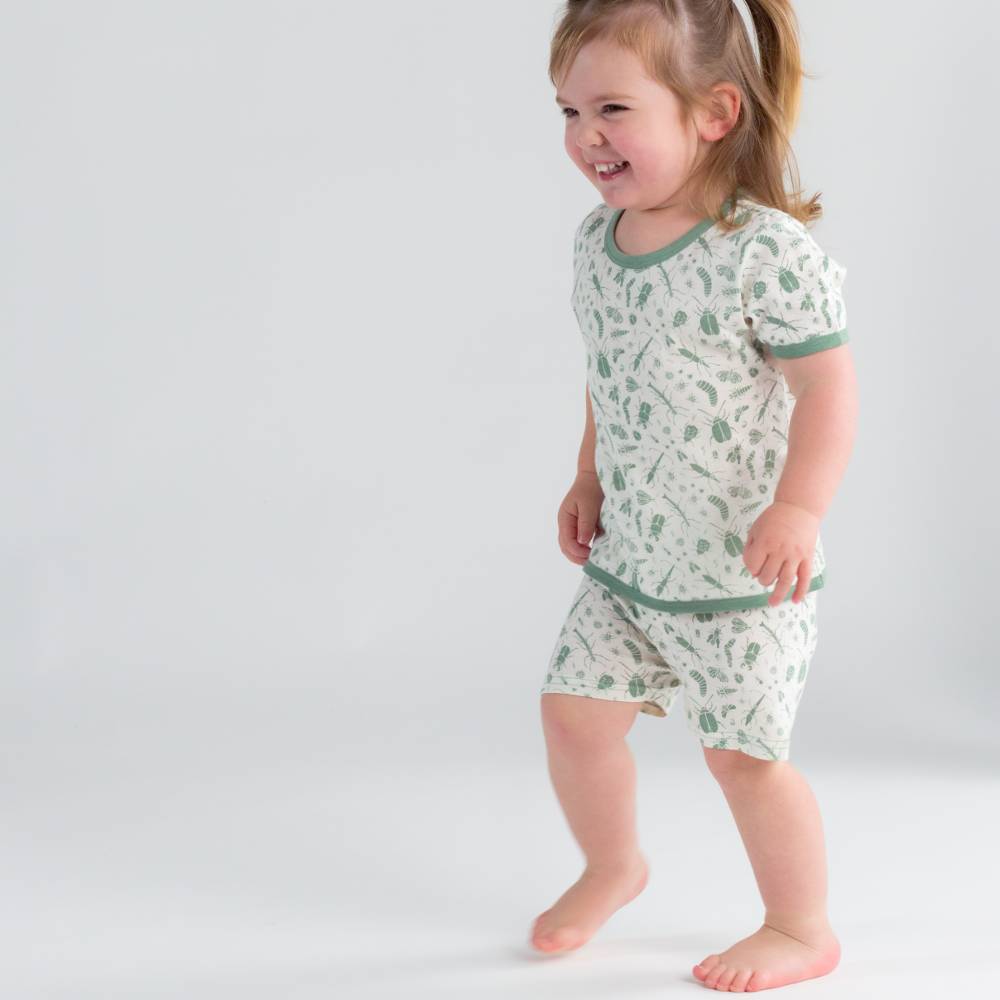 Merino Cotton Summer Pyjamas - Sage Bugs