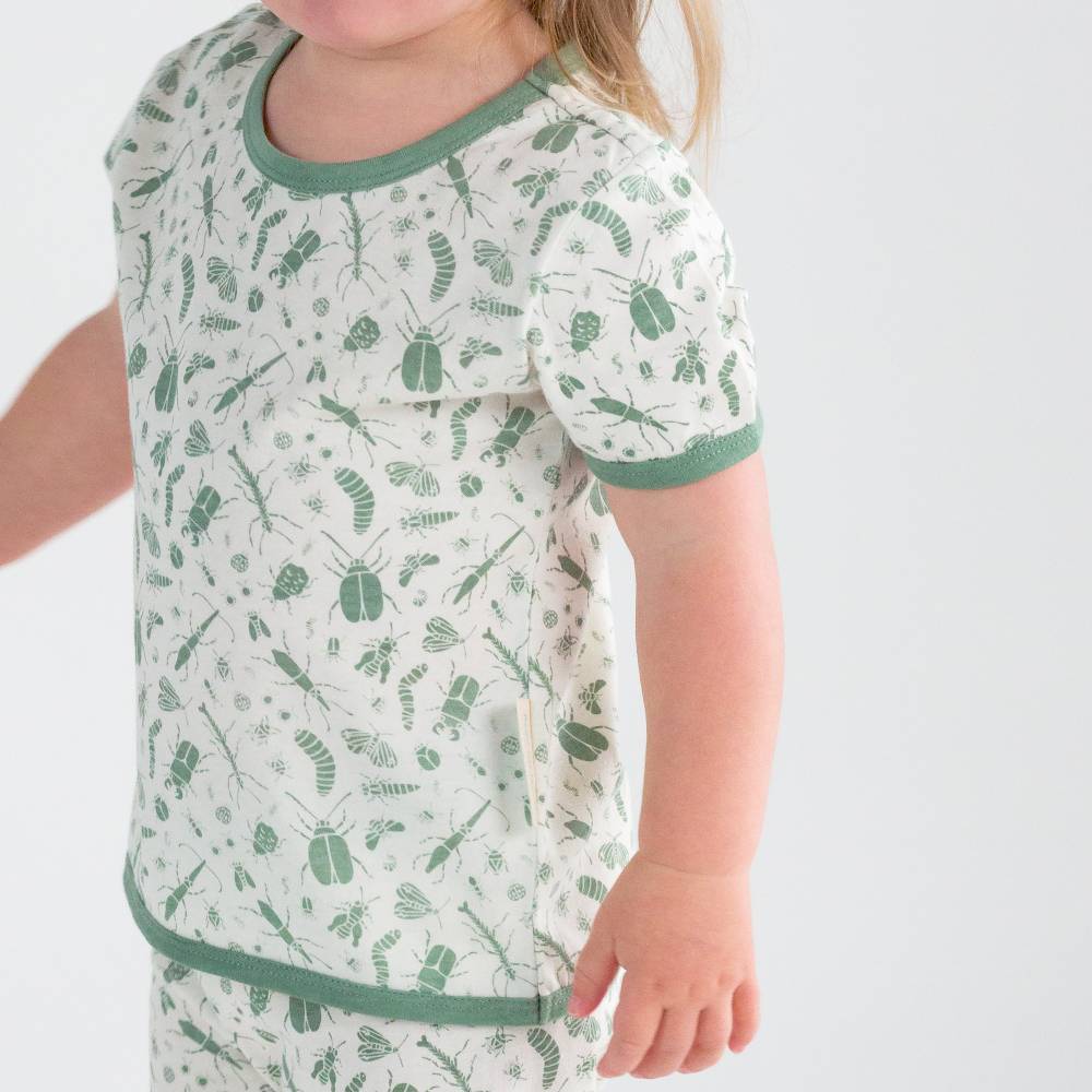Merino Cotton Summer Pyjamas - Sage Bugs