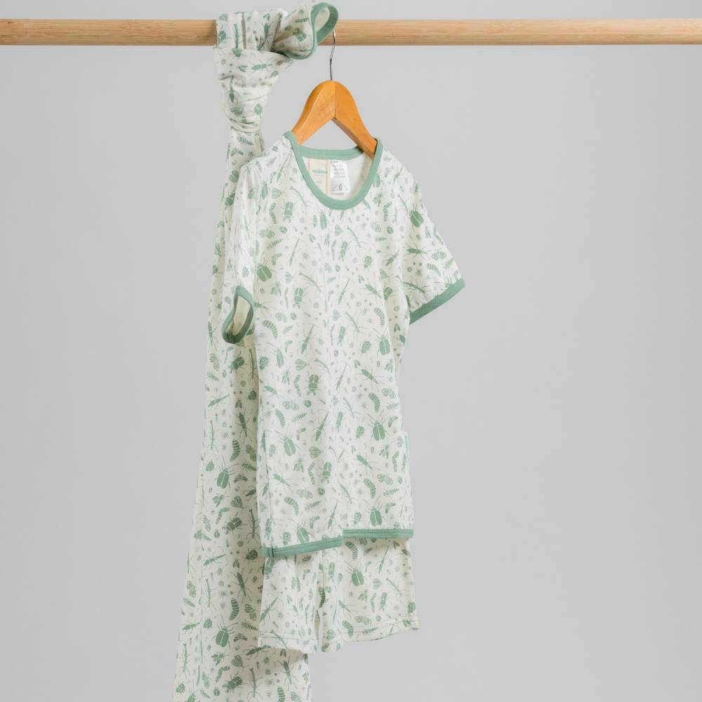 Merino Cotton Summer Pyjamas - Sage Bugs
