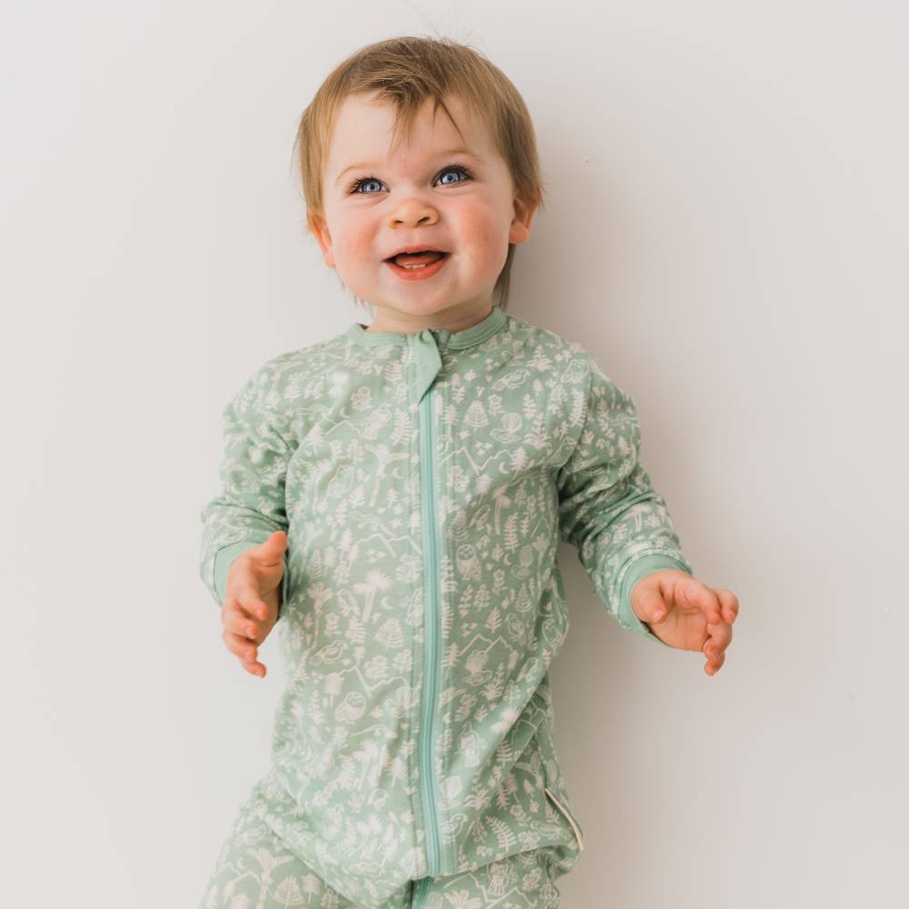 Merino Cotton PJ Suit - Moss Wilderness