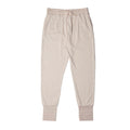 Beige striped adult lounge pajama pants on a white background