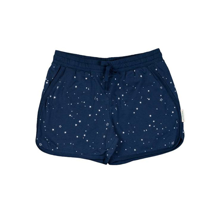 Navy blue adult PJ  shorts with star pattern on a white background