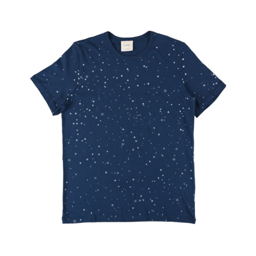 Navy blue lounge t-shirt with star pattern on a white background