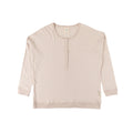 Beige striped long-sleeve PJ top  on a white background