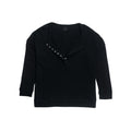 Black long-sleeve top with breastfeeding henley snaps on a white background