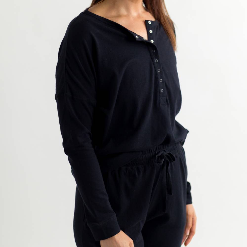 Relax! Merino Cotton Henley Top - Solid Night