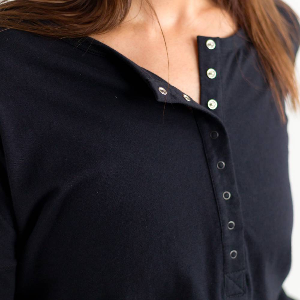 Relax! Merino Cotton Henley Top - Solid Night