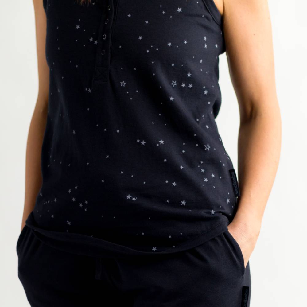 Relax! Merino Cotton Henley Tank - Night Stars
