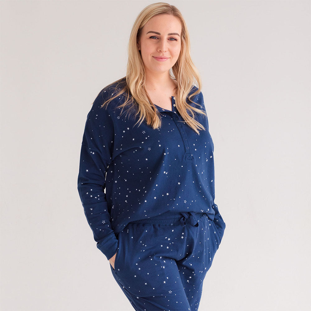 Relax! Merino Cotton Henley Top - Tekapo Stars