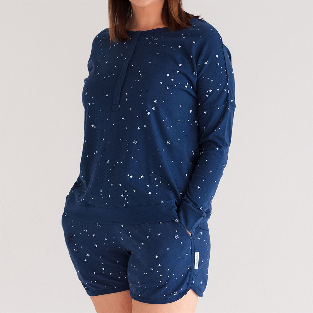Relax! Merino Cotton Henley Top - Tekapo Stars