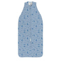 Blue Woolbabe sleeping bag with marine animal pattern on a white background