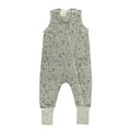 Green baby and children's sleep onesie with nature print on a white background