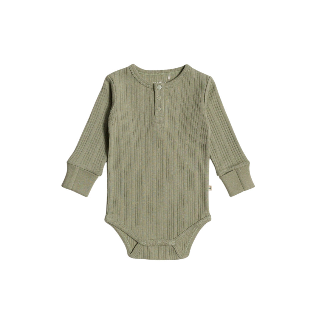 Long Sleeve Henley Bodysuit - Flax Marl