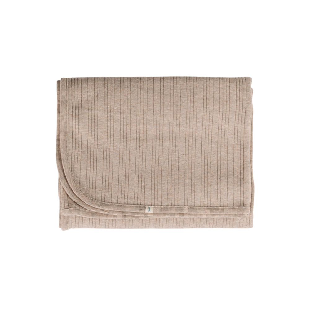 Folded beige marl merino swaddling blanket on a white background