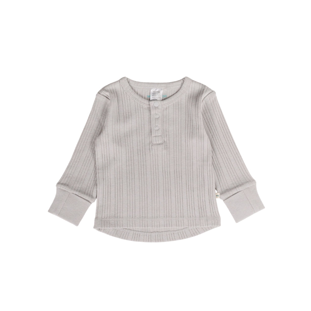 Merino Cotton Henley Top - Pebble Marl