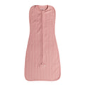 Pink baby zip up swaddle bag with a zipper on a white background