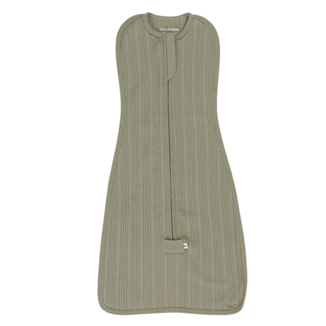Green baby sleeping bag with a visible brand logo on a white background