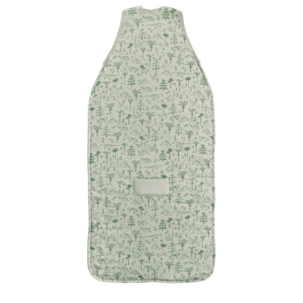 Green patterned baby sleeping bag on a white background