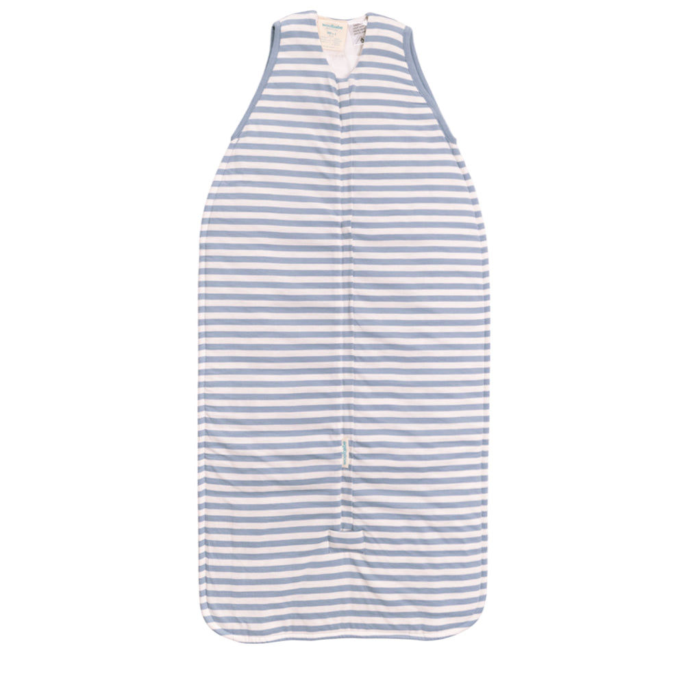 Glacier blue Striped baby sleeping bag on a white background