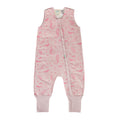 Pink baby merino sleep onesie with a pattern on a white background