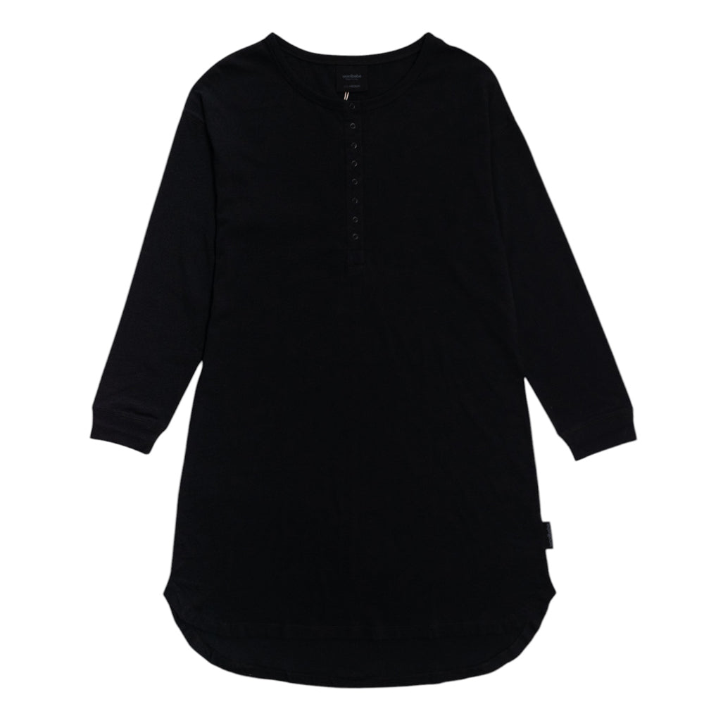 Black long-sleeve breastfeeding nightie on a white background