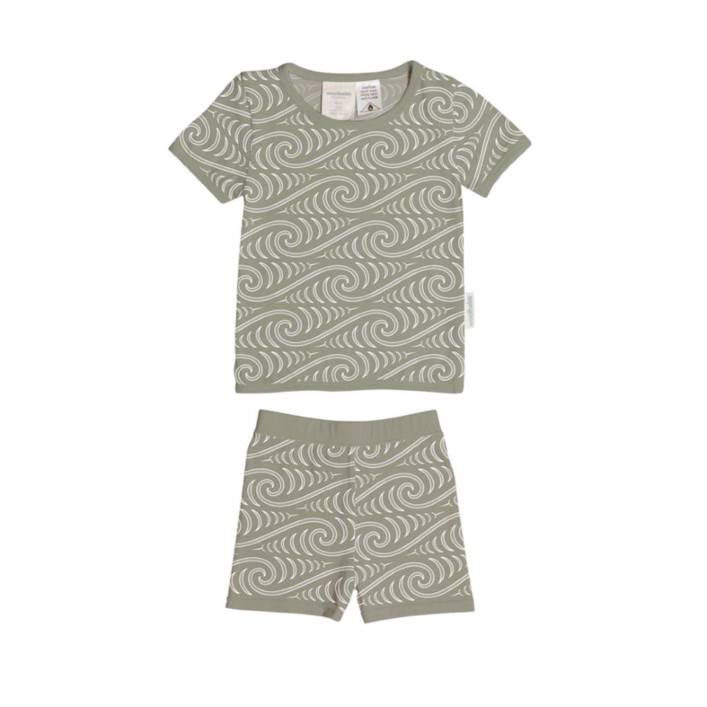 Children's t-shirt and shorts set with Maori wave pattern on a white background