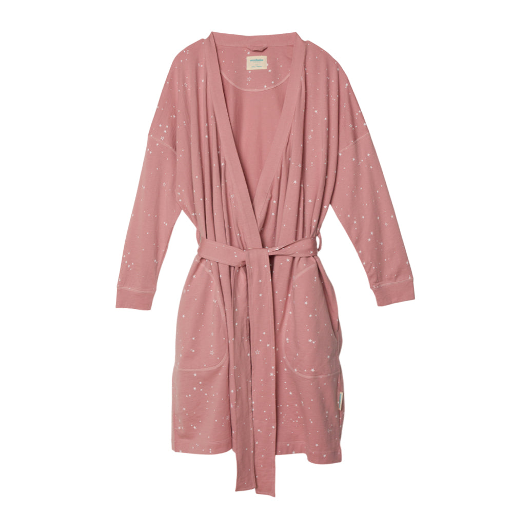 Pink robe with star pattern on a white background