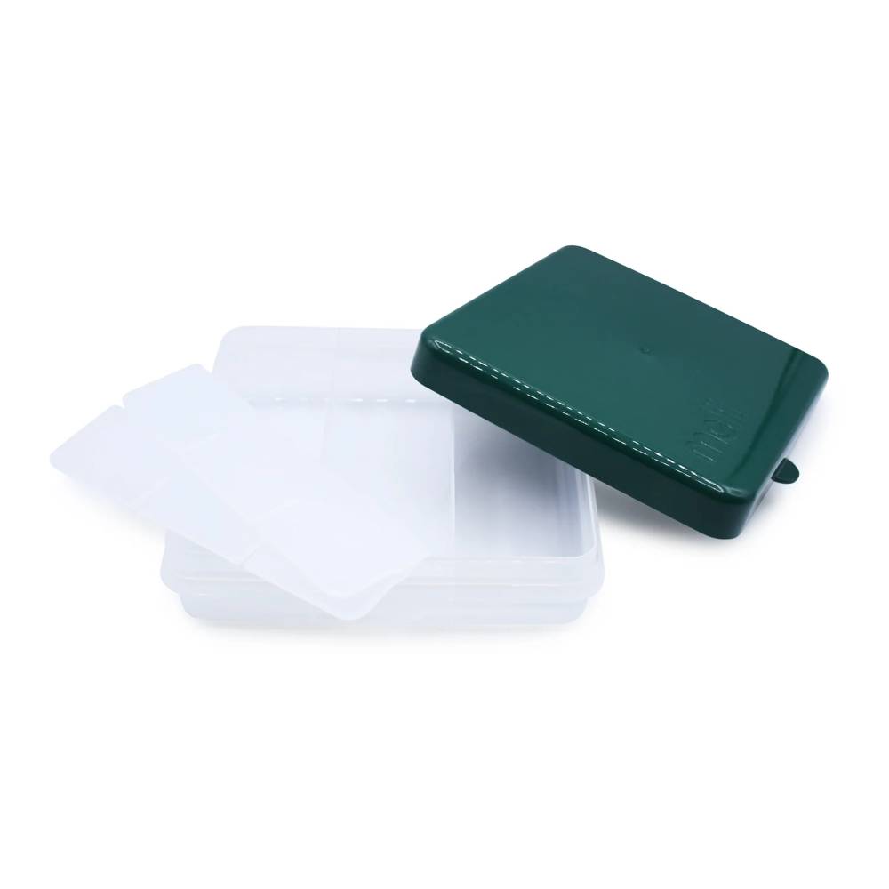 Green and clear snack box on a white background
