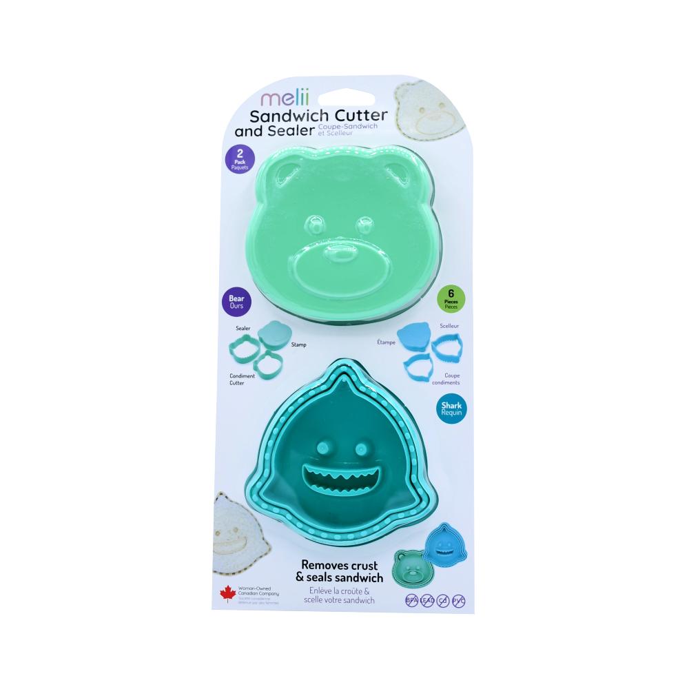 Packaging of a sandwich Melii cutter and sealer with bear and droplet designs on a white background