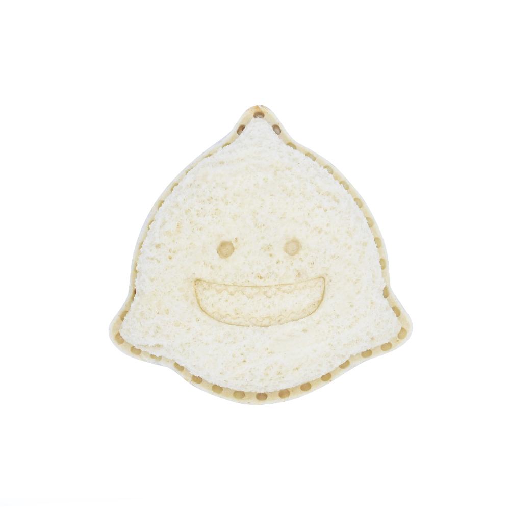 White ghost-shaped plush toy with a smiling face on a white background