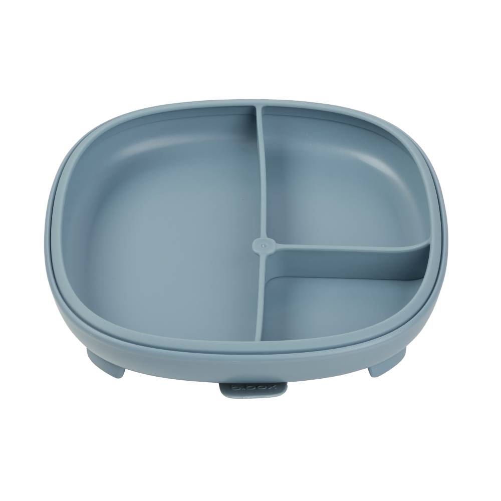 Blue b.box divided suction plate on a white background