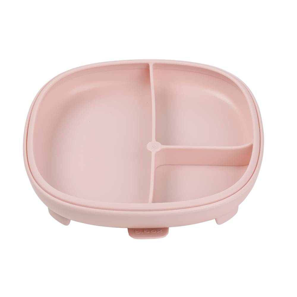 Pink b.box divided suction plate on a white background
