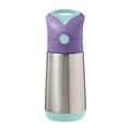 b.box insulated water bottle with purple top and green bottom on a white background