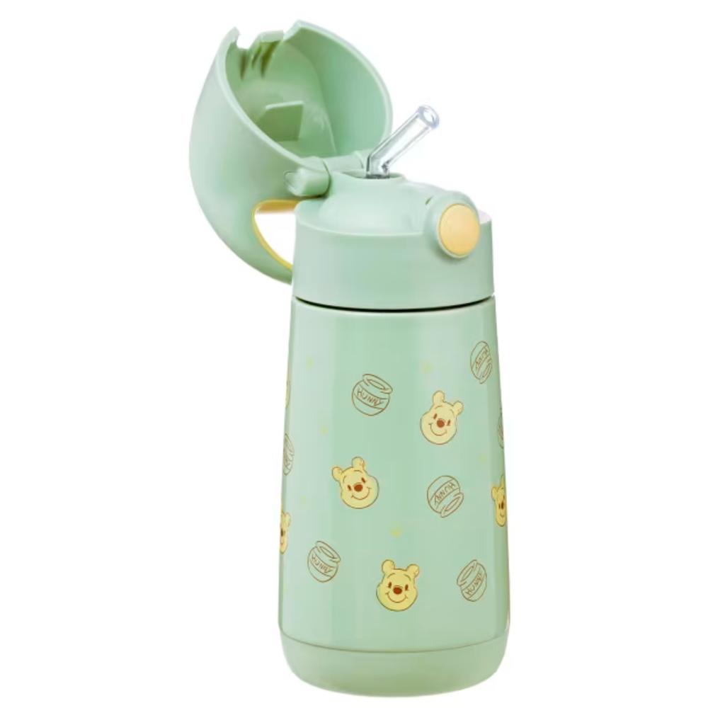 Light green water bottle with Winni the Pooh on a white background