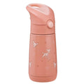 Pink thermos bottle with Bambi illustrations on a white background