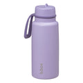 Purple water bottle with a matching cap on a white background