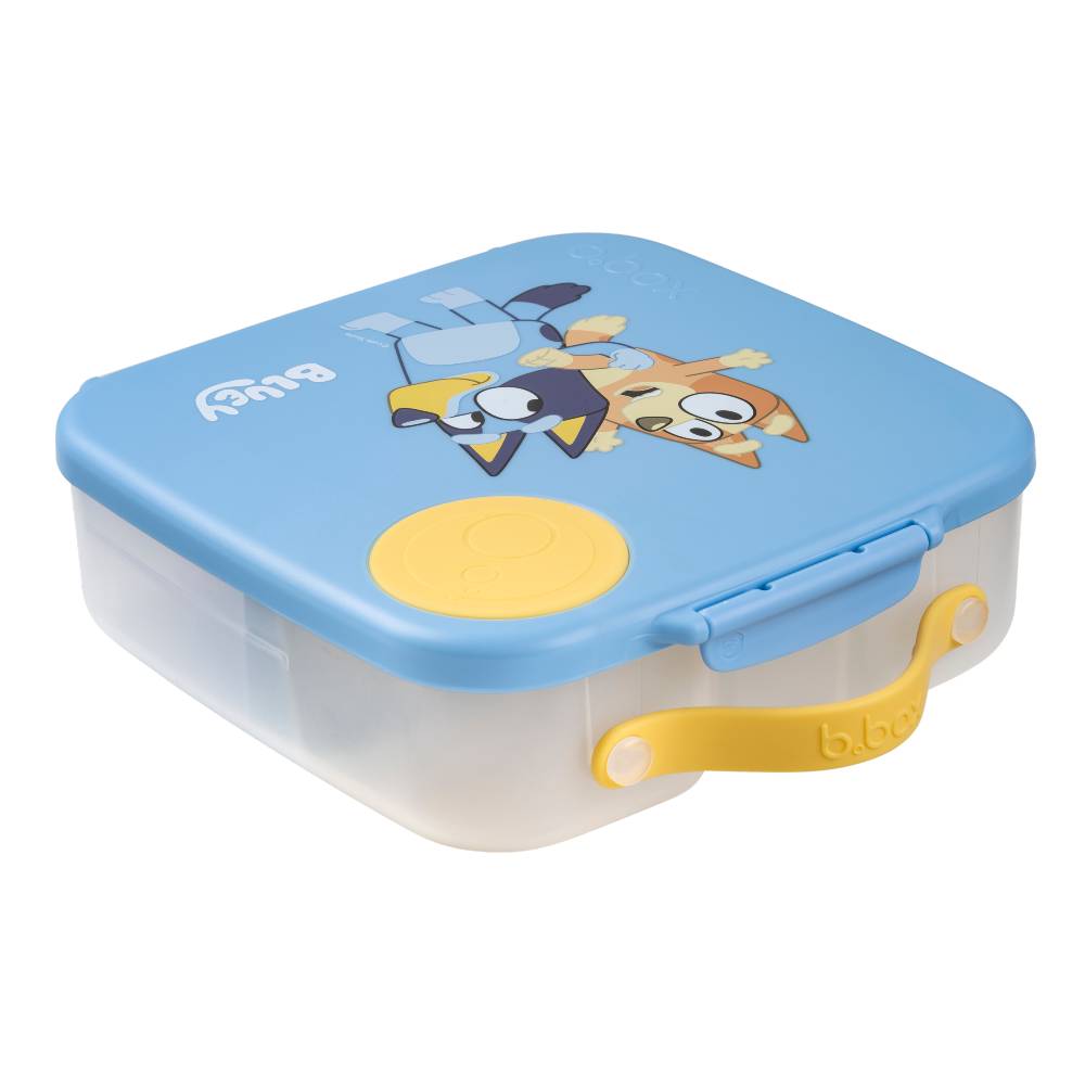 Children's Bluey lunchbox with cartoon characters on a blue lid