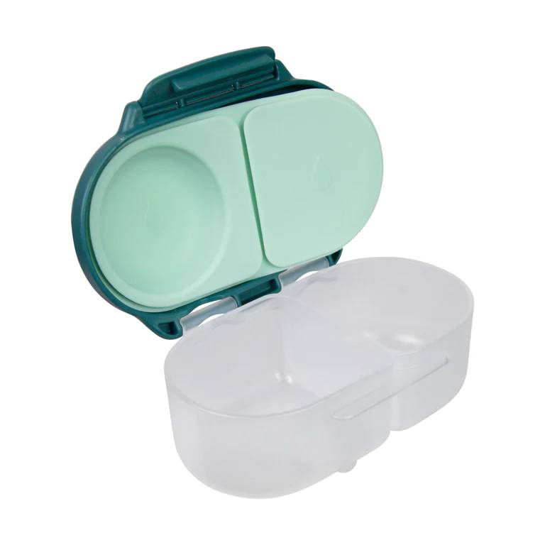 Open snack box container on white background