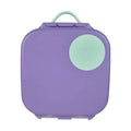 Purple snack mini lunchbox with a green lid on a white background