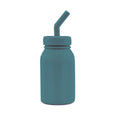 Teal silicone toddler water bottle with straw lid on a white background