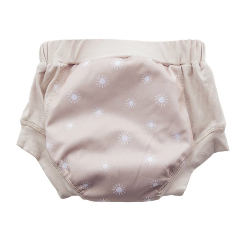 Beige training pants with small star print with white background