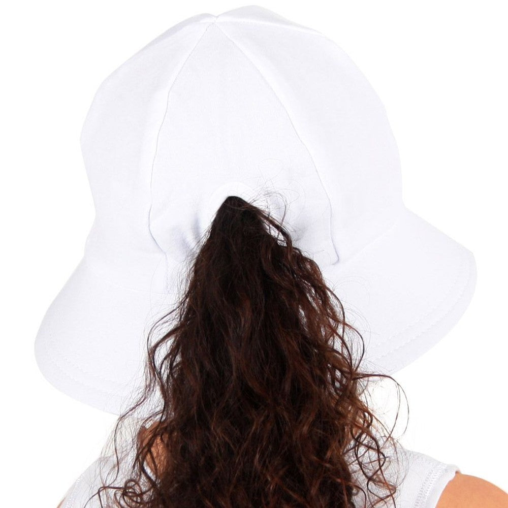 Ponytail Bucket Sun Hat - White