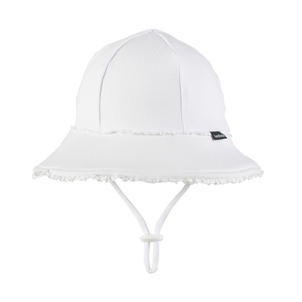 Ruffle Bucket Sun Hat - White on a white background