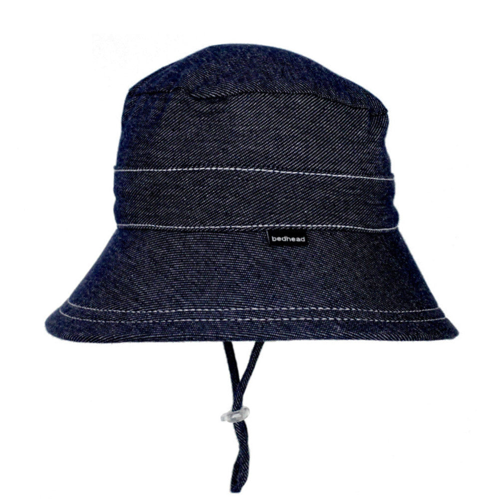 Classic Bucket Sun Hat - Denim on a white background
