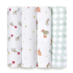 Essentials Muslin Swaddles 4pk - Elephant Circus