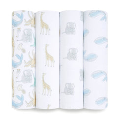 Essentials Muslin Swaddles 4pk - Natural History