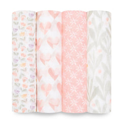 Essentials Muslin Swaddles 4pk - Piece of My Heart